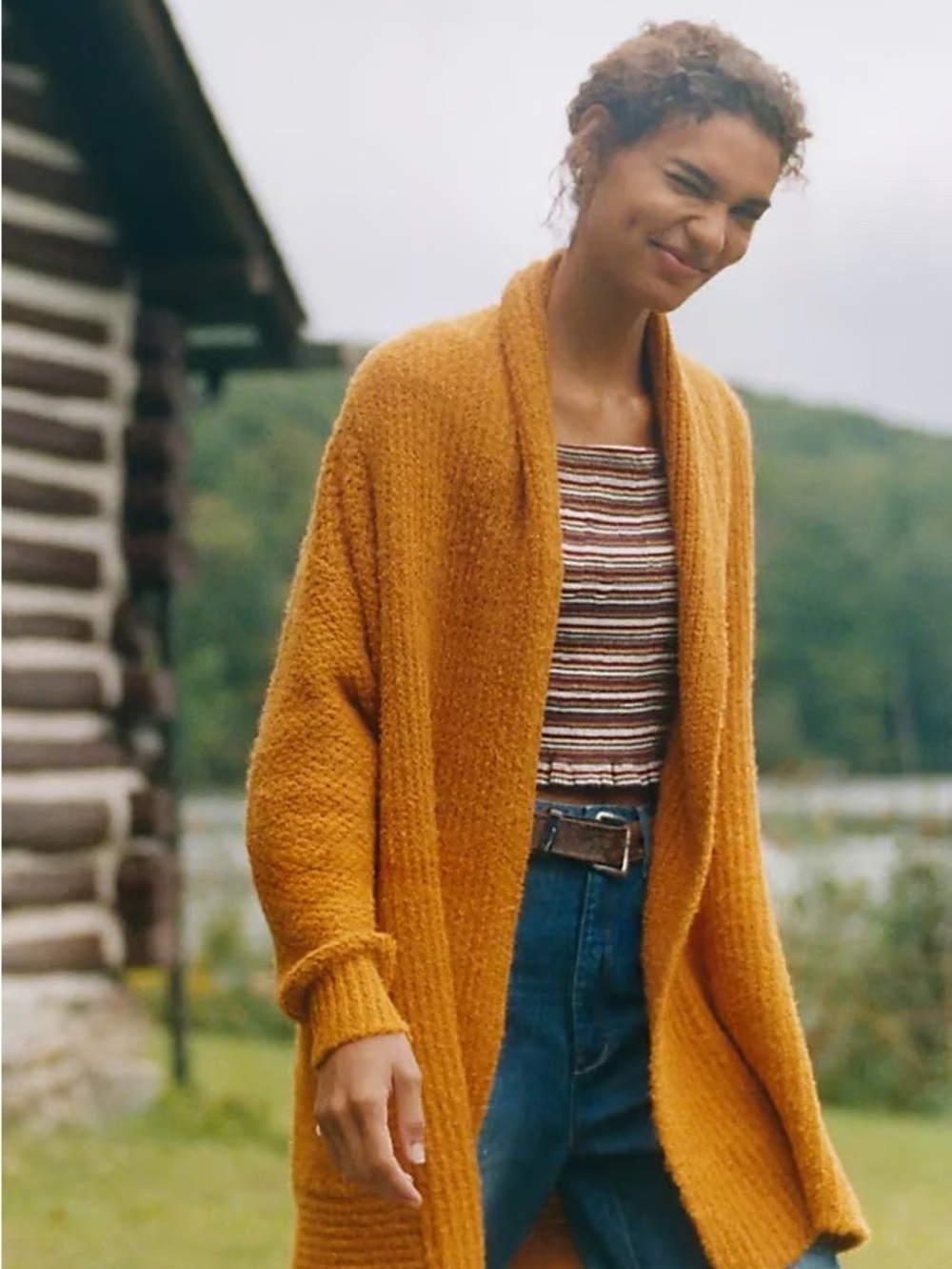 Anthropologie Sleeping On Snow Open-Front Cardigan in Mustard Yellow